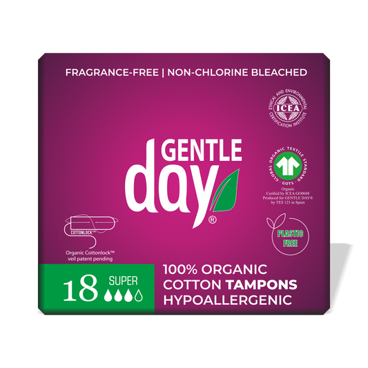 Packaging of GENTLE DAY organic cotton tampons