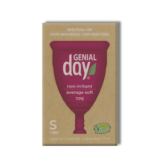Packaging of GENTLE Day menstrual cup.