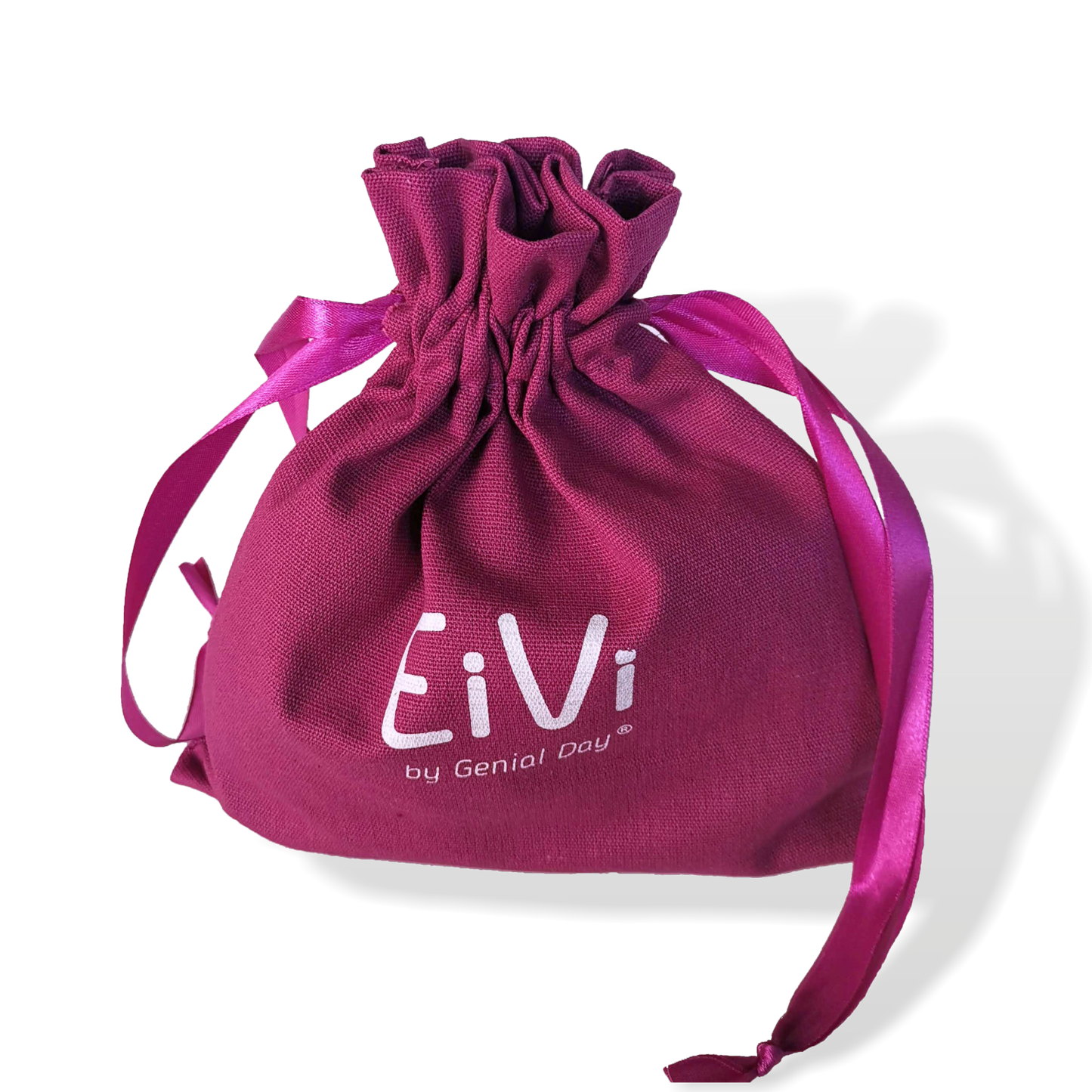 A purple travel underwear bag featuring the brand logo 'EiVi by Genial day' printed on the front