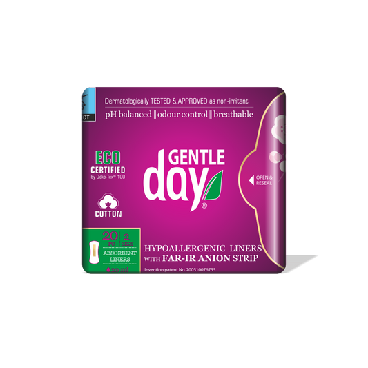 Packaging of GENTLE DAY Organic Cotton Absorbent Liners