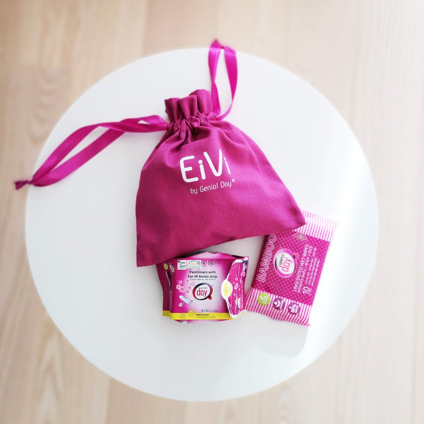 Gentle Day underwear bag on stool