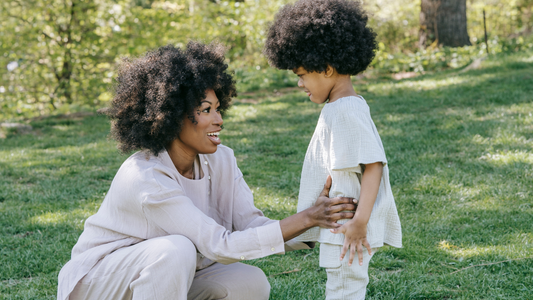 Mother talking to her child