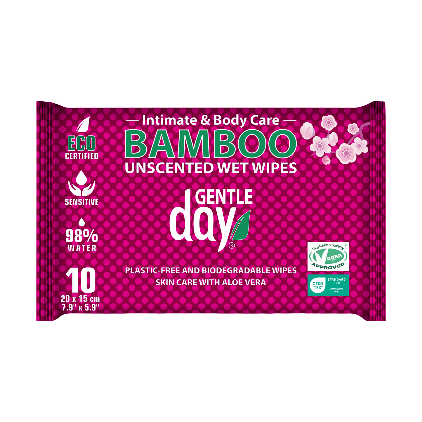 Pack of Bamboo Unscented Wet Wipes by Gentle Day on a white background