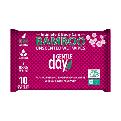 Pack of Bamboo Unscented Wet Wipes by Gentle Day on a white background